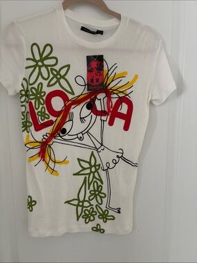 Loca Graphic Short Sleeve Tee - White with Red, Green & Yellow Print